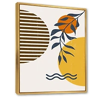 Designart Botanical Minimalist Leaf With Abstract Shapes I FLOAT FRAME WALL ART
