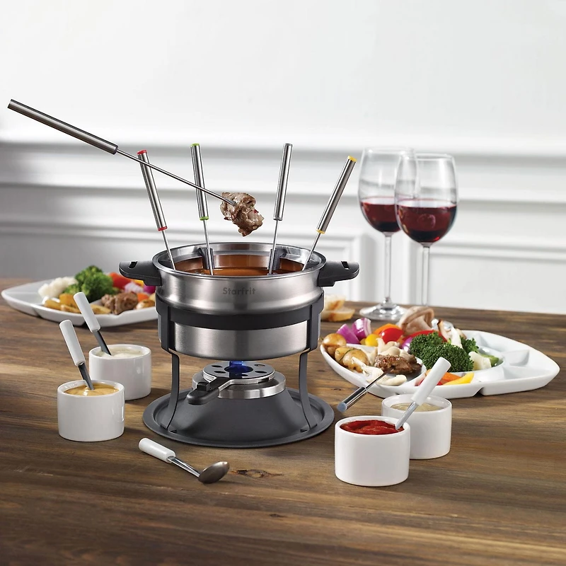 Starfrit Fondue 3-in-1 Set with Magnetic Fork Guide, Safety Burner, 19 Pieces, 1.6L Stainless Steel Pot, Perfect for Meat, Cheese & Chocolate Fondues, Induction Ready
