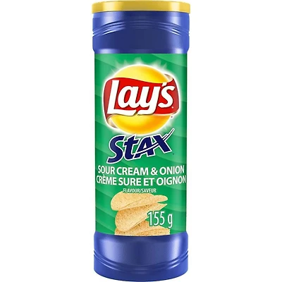 Lay's Stax Sour Cream & Onion flavoured potato crisps, 155g