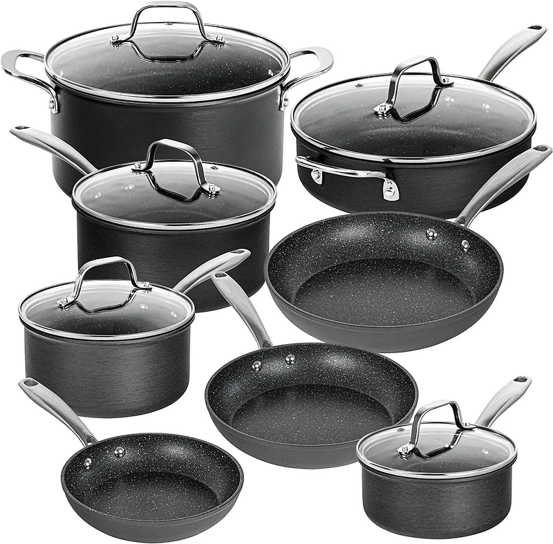 Granitestone Lot de 13 casseroles et poêles antiadhésives, ustensiles de cuisine, casseroles et poêles antiadhésives anodisées dures avec couvercles, passent au lave-vaisselle