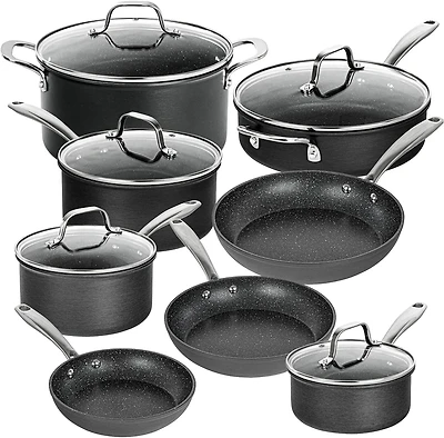 Granitestone Lot de 13 casseroles et poêles antiadhésives, ustensiles de cuisine, casseroles et poêles antiadhésives anodisées dures avec couvercles, passent au lave-vaisselle