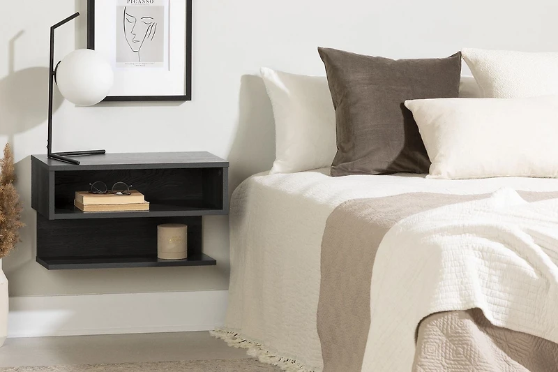 South Shore Fusion Floating Nightstand Gray Oak