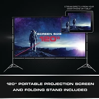Ensemble de projecteur ACL Monster Image Stream sans fil super lumineux 1080p FHD TFT avec écran de 120 pouces et mallette de transport inclus MHV1-1052-CAN