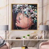 Designart Portrait Of A Young Lady With Flowers II FLOAT FRAME WALL ART
