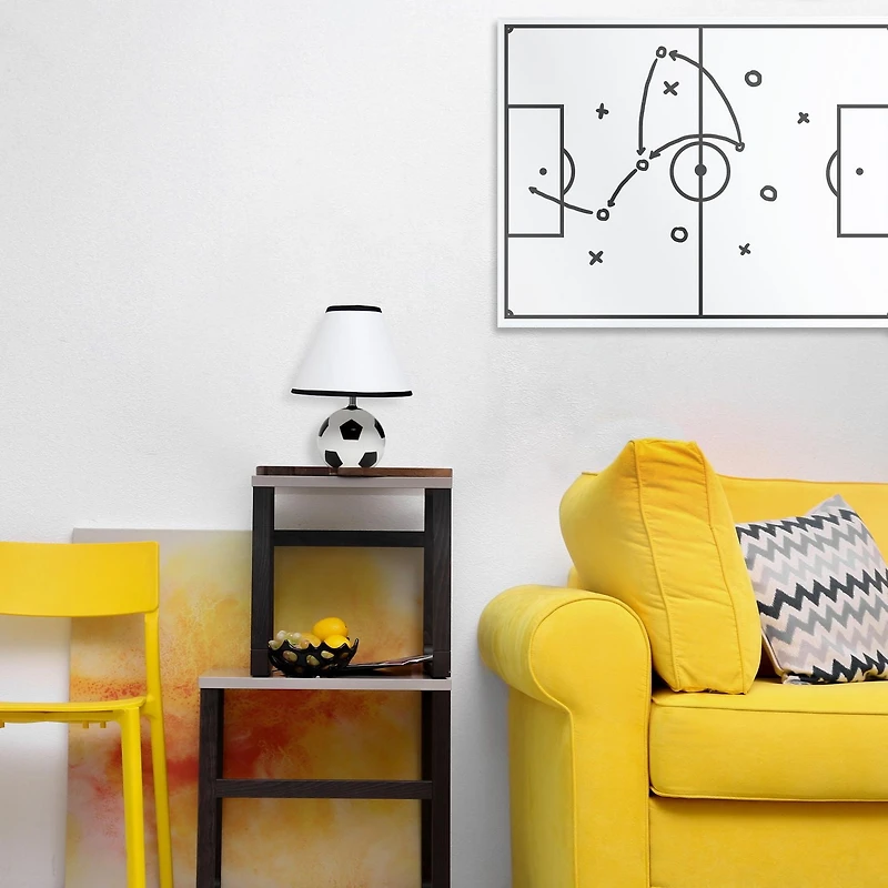 Simple Designs SportsLite 11.5" Tall Athletic Sports Soccer Ball Base Ceramic Table Desk Lamp with White Empire Fabric Shade with Black Trim