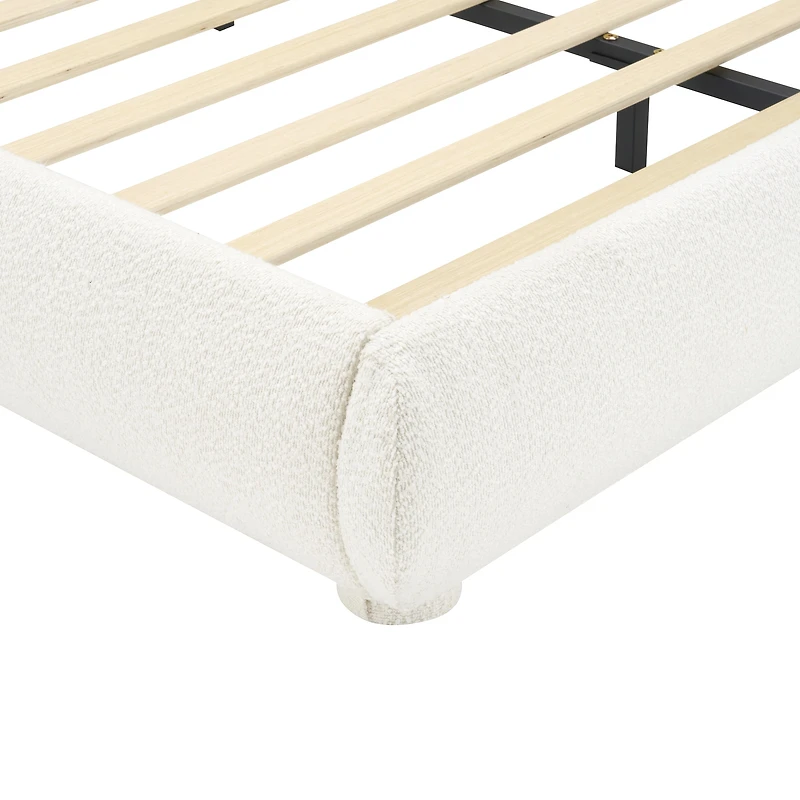 Noble House Lit rembourré Style Queen Cream, tête de lit en tissu texturé courbé avec cadre solide, blanc crémeux