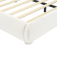 Noble House Lit rembourré Style Queen Cream, tête de lit en tissu texturé courbé avec cadre solide, blanc crémeux