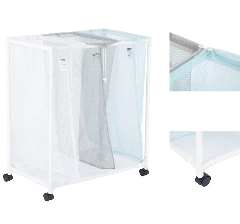 Mainstays 3 Bin Multiple Color Laundry Mesh Sorter for Adult, Rolling Cart for Laundry Room Closet Storage, 4 Wheels, Bags for Sorting Different Items