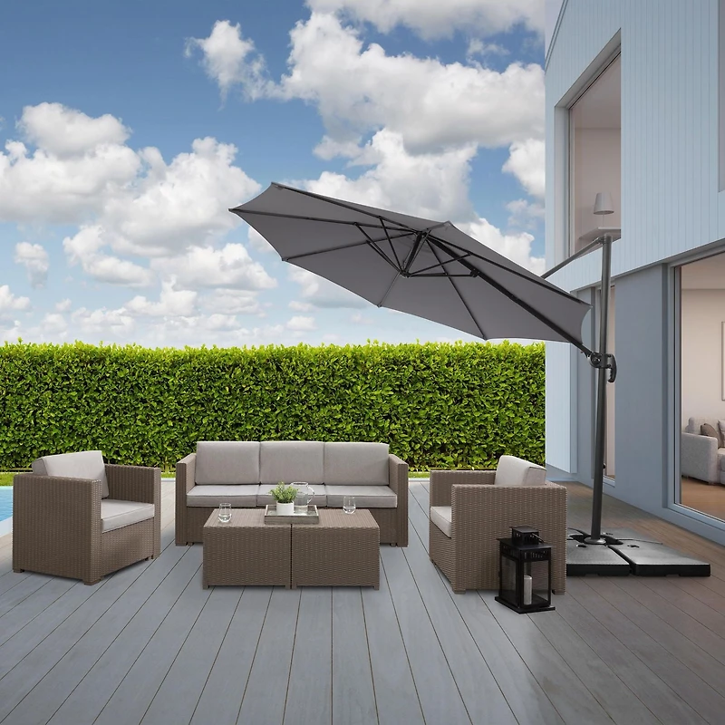 Parasol d'extérieur inclinable et rotatif CorLiving de 9,5 pieds avec cadre en aluminium et acier et auvent durable