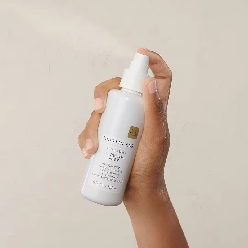 Kristin Ess Hair Style Assist Blow Dry Mist, Heat Protectant Spray for Blow Drying, Straightening + Curling, Cuts Drying Time, Shine Enhancing
