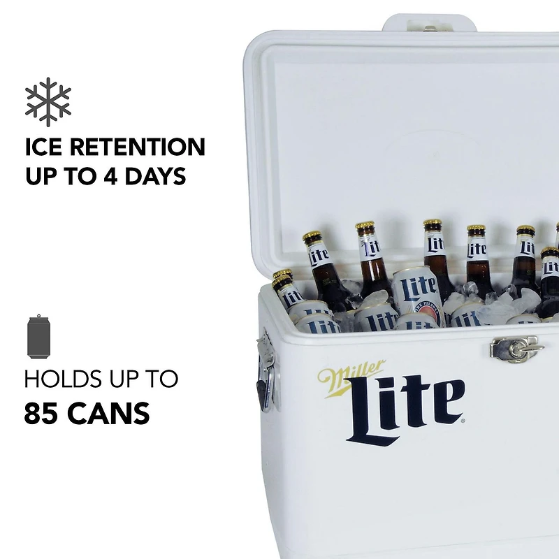 Miller Lite Glacière de 54 Qt avec ouvre-bouteille intégré, glacière de camping portable antirouille pour la plage et les aventures en plein air