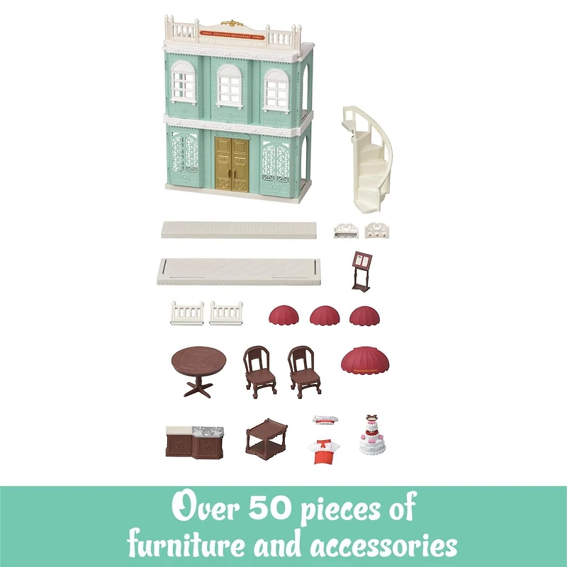 Town Series Delicious Restaurant Calico Critters, Ensemble de jeu de maison de poupée tendance avec meubles et accessoires