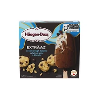 Barres de crème glacée EXTRÄAZ , Rafale de pâte à biscuits avec des morceaux de pâte à biscuits et des brisures de fondant dans un enrobage de chocolat au lait et de morceaux de biscuits chocolatés 216 mL