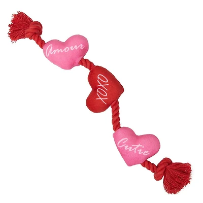 One Paw, Valentine Rope Dog Toy with Hearts, Red and Pink, Tug of War Toy
