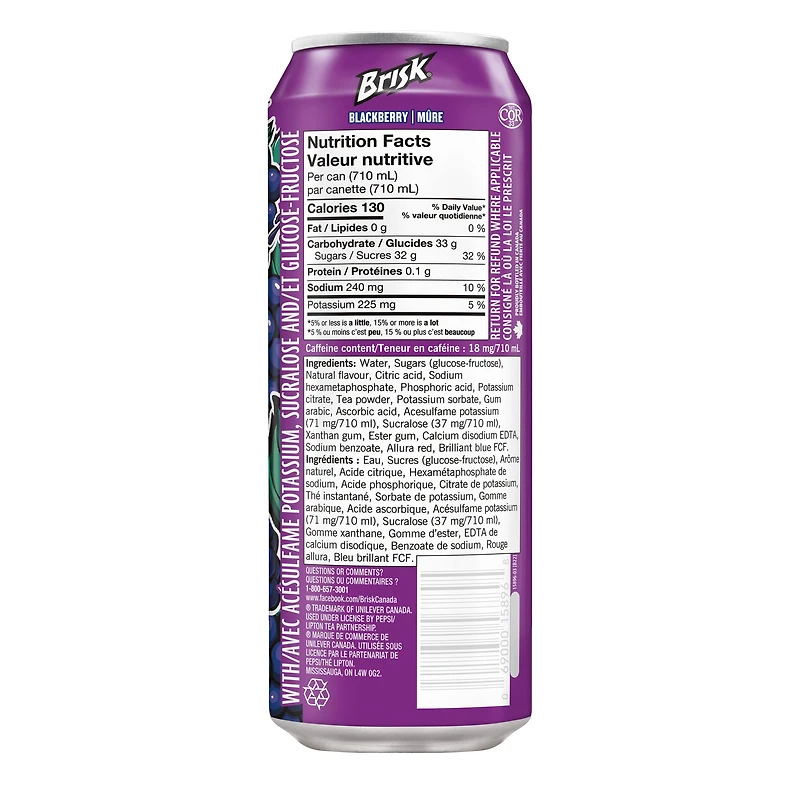 Brisk Blackberry Iced Tea 710 mL, Can, 710mL