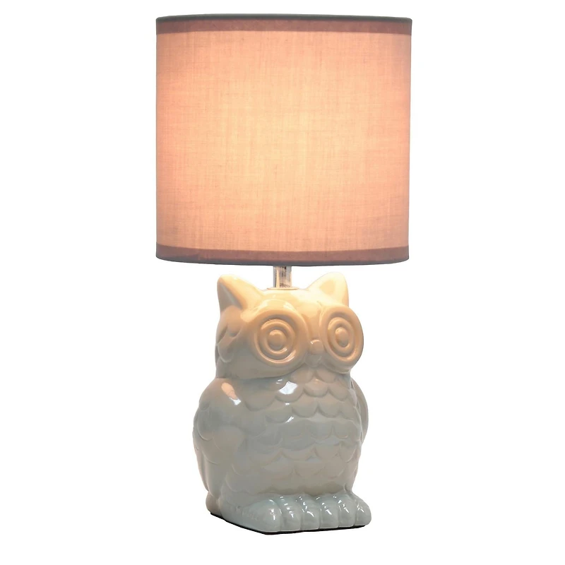 Simple Designs 12.8"  Ceramic Owl Bedside Table Desk Lamp with Matching Fabric Shade for Home Decor, Bedroom, Nightstand, Living Room, Entryway, Kids' Room, Nursery, Dandelion Yellow