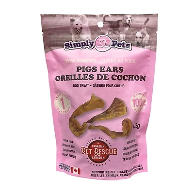 PRODUIT DU CANADA - Simply Pets Friandises Naturelles Oreilles de Cochon pour Chiens, Paquet de 2 (112g)