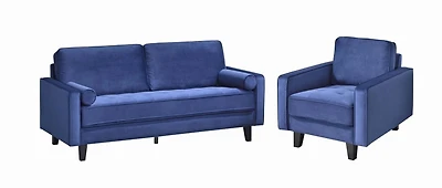 Topline Home Furnishings 2-piece Set: Sofa & Chair, Blue Velvet