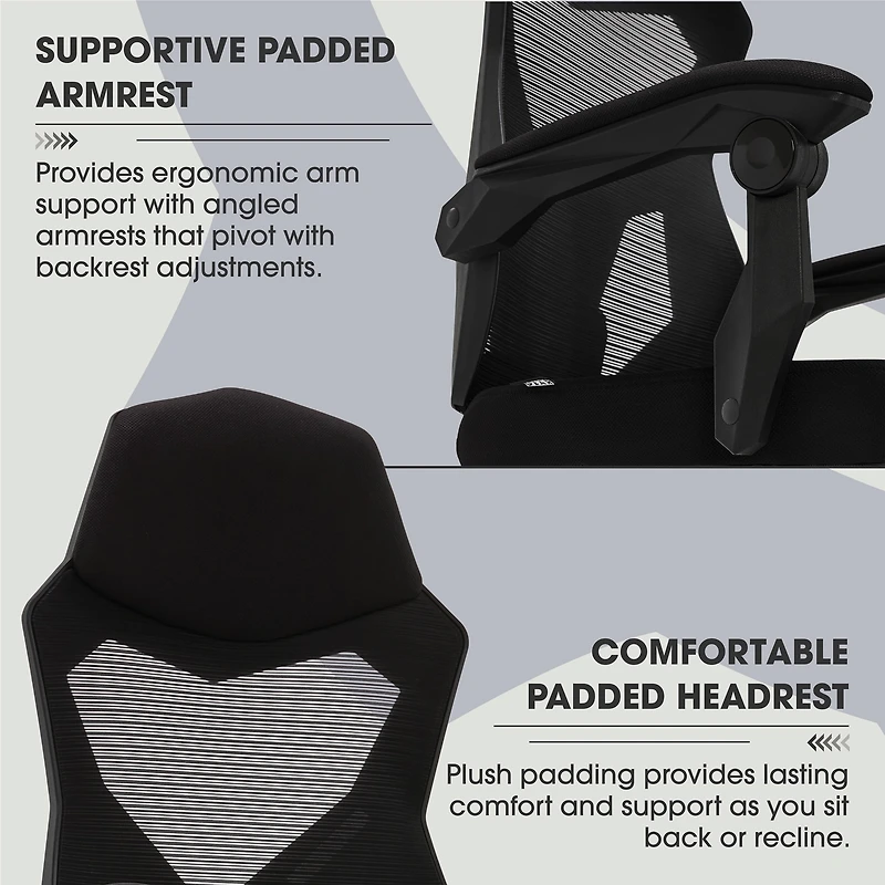 Gamer Gear Mesh Adjustable Back Office Chair with Footrest, 275 lb. Capacity, Black