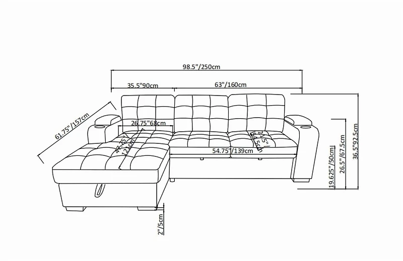 Davie LHF Sectional Sleeper Bed, Beige