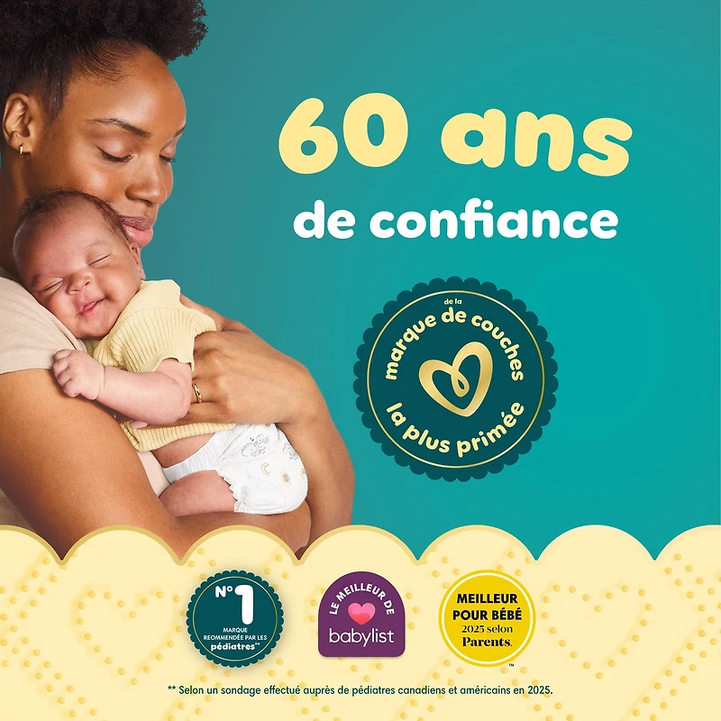 Couches Pampers Swaddlers, absorbantes, gardent bébé au sec et confortable, couche jetable pour bébé sans danger pour la peau, taille 6 (10,4 à [23 à 44 lb])