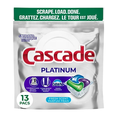 Capsules pour lave-vaisselle Cascade Platinum, détergent pour lave-vaisselle, savon détergent pour vaisselle, parfum Frais 13CT