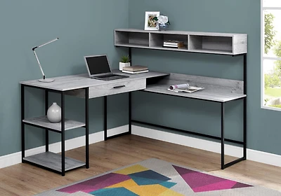 Monarch Specialties Computer Desk, Home Office, Corner, Storage Drawers, L Shape, Work, Laptop, Metal, Laminate, Grey, Black, Contemporary, Modern