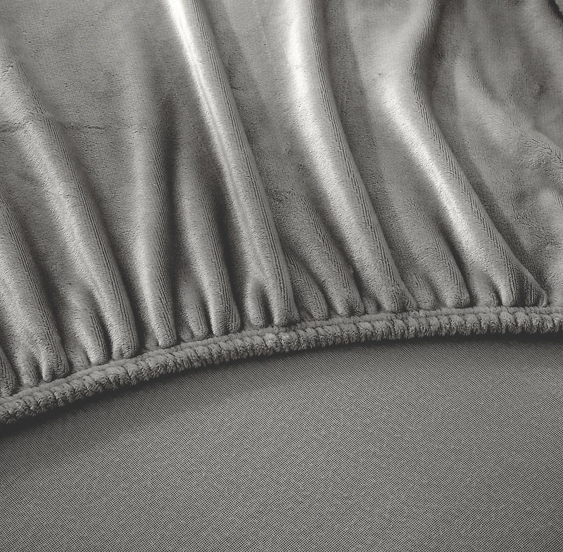 Swift Home Luxury 1 Piece Flannel Plush Fur Fitted Sheet, Ultra-Soft, Deep Pocket Fit, All Season Warmth, Queen Size, Gray