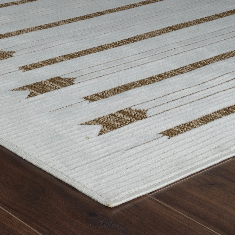Tapis d'interieur exterieur abstrait Rug Branch Maise, beige marron, moderne - Entree, couloir, salle de bain et cuisine