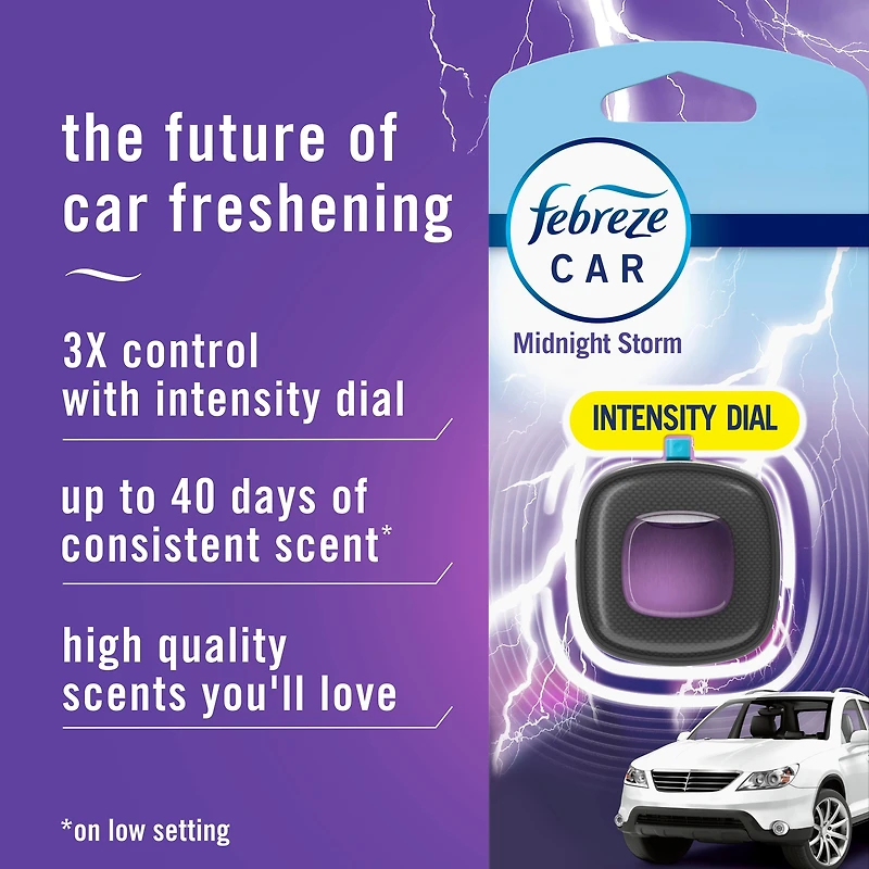 Assainisseur d’air pour voiture Febreze, éliminateur d’odeurs sous forme de pince pour bouche d’air d’automobile, parfum Tempête de minuit, 2unités 4ML