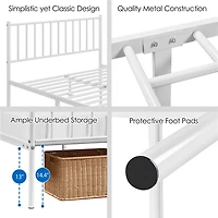 Fullfurnique Minimalist Metal Bed Frame with Vertical Bar Headboard and Footboard, Queen, White