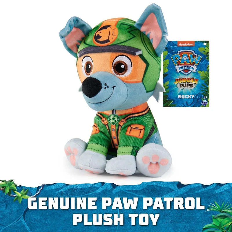PAW Patrol Jungle Pups, Peluche Tracker de 20,3 cm, animal en peluche pour les garçons et les filles à partir de 3 ans
