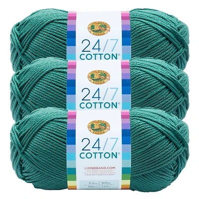 Fil Lion Brand 24/7 Cotton® Fil de Coton #4 Moyen 140g/273m 3-Paquete