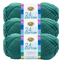 Fil Lion Brand 24/7 Cotton® Fil de Coton #4 Moyen 140g/273m 3-Paquete
