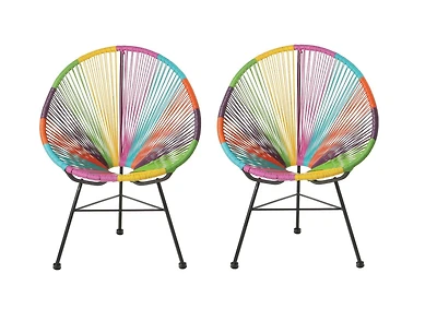 Plata Import Acapulco Chair in Multicolour, Wire Lounge Chair, Plastic Lounge Chair, Beach Lounge Chair, Indoor-Outdoor Lounge Chair, Patio Lounge Chair, Oval Lounge Chair  - Set 2