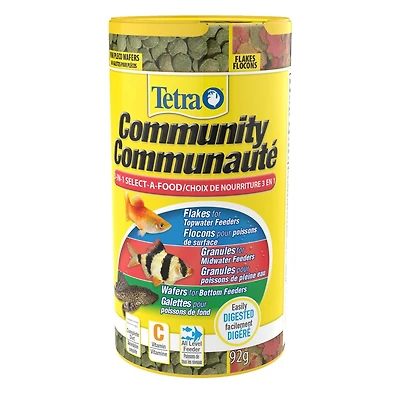 Tetra Communauté Choix de Nourriture 3 en 1, Nutrition pour tous les niveaux d'alimentation d'aquarium