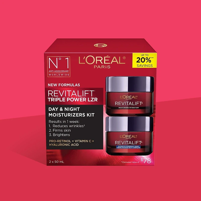 Anti-Aging Moisturizers with Pro-Retinol, Vitamin C + Hyaluronic Acid, Face Cream, 2x50 mL, Day & Night