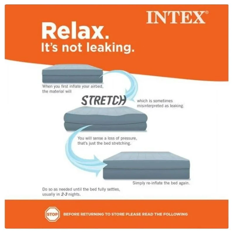 INTEX Dura-Beam® Prestige Air Mattress w/ Built-in USB-powered Pump, 15in. Queen