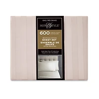 Hotel Style 4-Piece 600 Thread Count Beige Stripe Egyptian Cotton Adult Bed Sheet Set, King-Deep Pocket