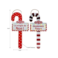 Led Wooden Wall Hanging Candy Cane (Asstd) - Set of 2