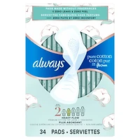 Serviettes Always Pur coton avec FlexFoam, flux abondant, avec ailes, taille 2, non parfumées 34 Unité