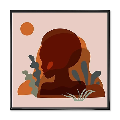 Designart Silhouette minimale de femme afro-américaine ART MURAL À CADRE FLOTT