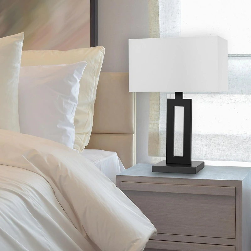 Globe Electric D'Alessio 20" Table Lamp, Matte Black, White Linen Shade, On/Off Socket Rotary Switch