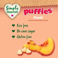 Collation pour bébé Simply Gourmet Puffies à la Pêche Collations soufflées aux céréales