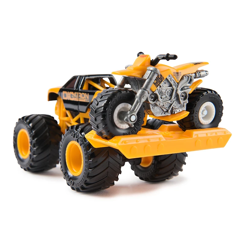 Monster Jam, Monster truck et moto tout-terrain Grave Digger officiels, coffret de 2 véhicules avec accessoire, échelle 1:64, jouets pour garçons et filles, à partir de 3 ans