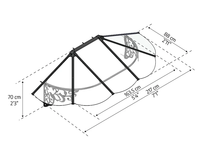 CANOPIA by PALRAM Lily Auvent fixe pour porte et fenêtre, 3 pi x 7 pi, noir