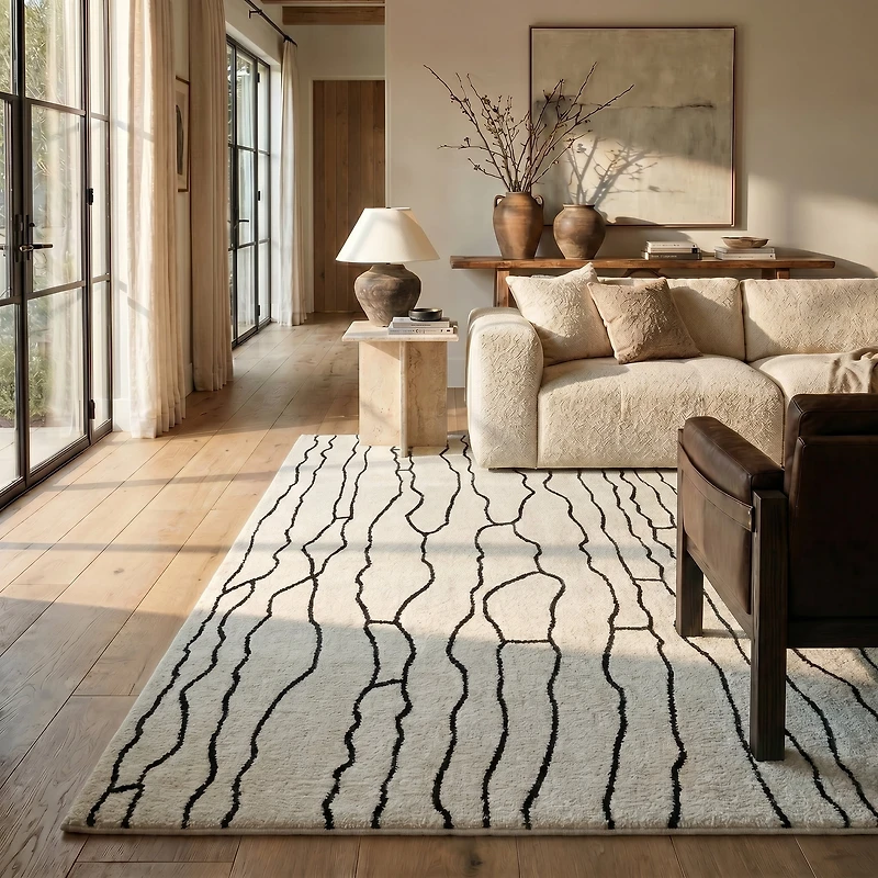 Tapis d'interieur abstrait Rug Branch Domus, creme noir, moderne - Salon, chambre