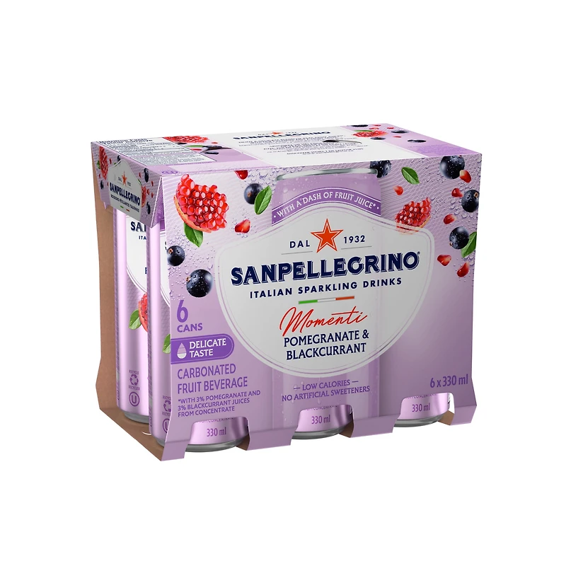 SAN PELLEGRINO MOMENTI Sparkling Water Pomegranate Blackcurrant, 6 x 330ml Cans