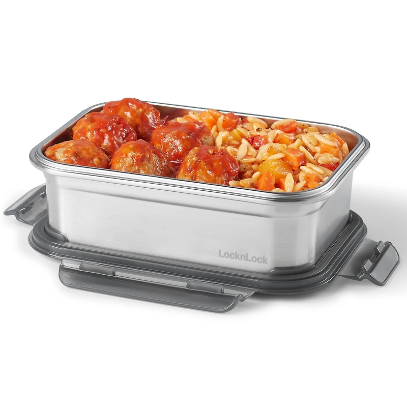 Starfrit LocknLock Steel - Contenant en acier inoxydable - 1,2L /40oz - Hermétique et étanche - Couvercle verrouillable à 4 côtés Acier inoxydable