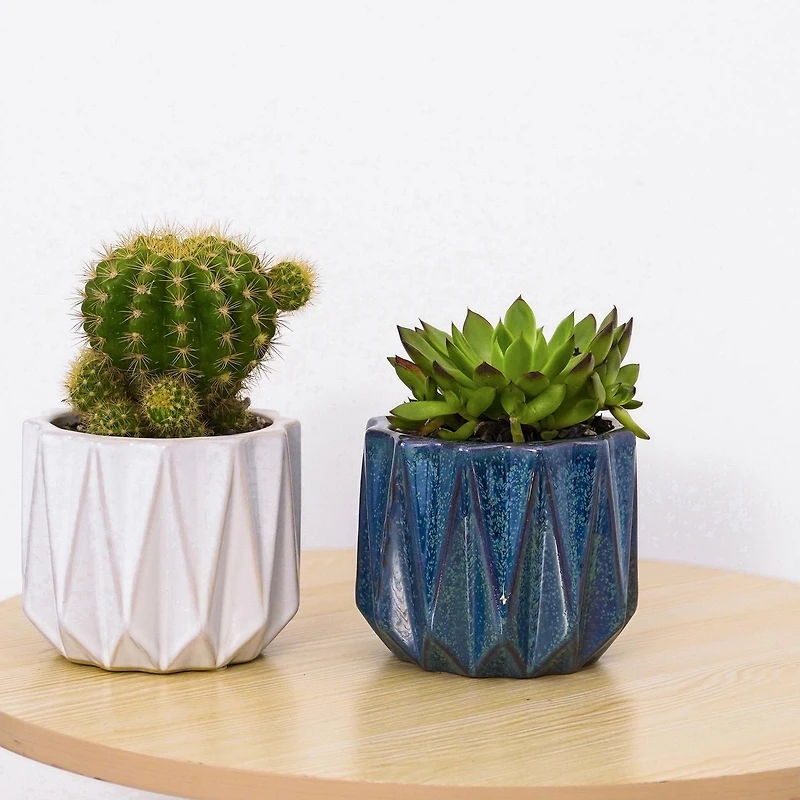 Better Homes & Gardens 5" Ceramic Geometric Pot-White, Flower pot